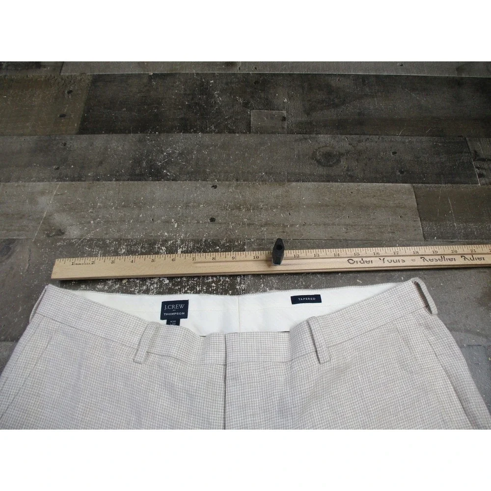 J Crew Thompson Pants Mens 36x32 Beige Tapered 100% Linen Dress Slacks Formal